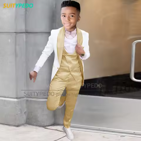 Classic Satin Suit Sets For Boys Piano Performance Formal Outfits Birthday Party Children Slim Fit B
