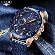 LIGE Original Watch for Men Fashion Stainless Steel Mesh Belt Waterproof Sports Jam Tangan Lelaki