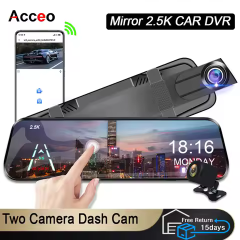 ACCEO Car Dvr 10 Inch Rear View Mirror 2.5K WIFI Dash Cam With Rear View Camera Video Recorder Regis