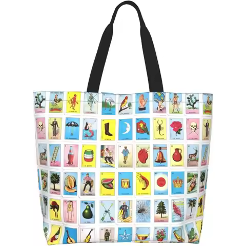Novelty Mexican Cards Large Tote Bag Casual Shoulder Bags Reusable Grocery Handbag for Women Travel 