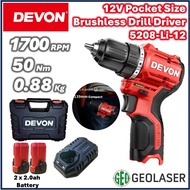 DEVON 12V 50Nm Cordless Drill Driver 5208-Li-12 Dual Speed Brushless Motor