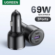 UGREEN Car Charger 69W USB A Type C 3 Ports PD QC 4.0 3.0 Fast Charging For Iphone Huawei Laptop