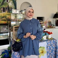 CASSIE BLOUSE - embroidered blouse - embroidered women's blouse - embroidered crinkle blouse - long-