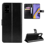 Luxury Crazy Horse PU Leather Casing Samsung Galaxy A51 4G Flip Cover Lanyard Card Holder Wallet Case