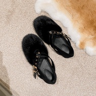 Large Size 34-41 Women's Furry Shoes Slip-On Plush Thick-Soled Peas Cotton Scoop Shoes Autumn Winter