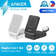 Anker MagGo 3 in 1 MagSafe  Compatible Charger, Qi2 Certified 15W Wireless Charger Stand