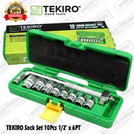 Tekiro 10Pc Kunci Sok 6PT Sock 1/2" Socket Set Lengkap 1/2" 10 Pcs Mata 8mm - 24mm Gagang L - SET