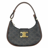 CELINE 思琳 AVA TRIOMPHE 單肩腋下包 PVC帆布 凱旋門老花 棕色 金釦