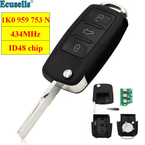 FLIP Remote Key FOB For Golf Jetta Tiguan Polo 3 Button 434mhz with ID48 chip 1K0 959 753 N 1K095975
