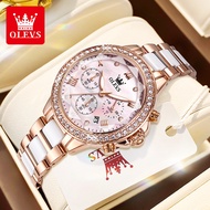 OLEVS Jam Tangan Perempuan Original Waterproof Quartz Ceramic Luminous Chronograph Luxury Ladies Wat