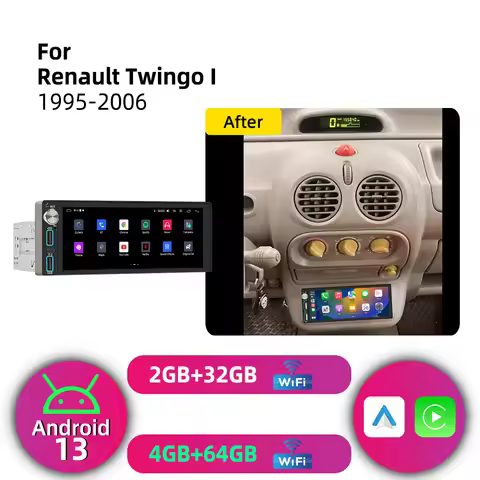Android 1 Din Car Stereo 6.86" Screen for Renault Twingo I 1995-2006 CarPlay GPS Navigation Multimed