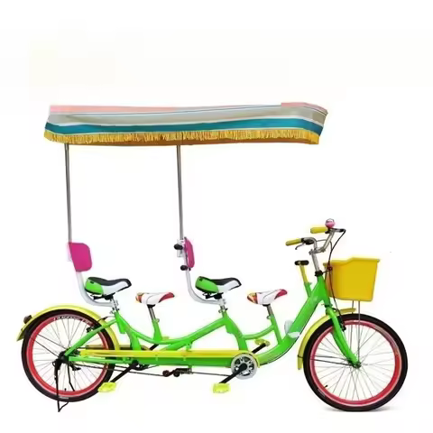 2 Person Parent-Child Bike 3-4 Seater Family Tandem Bicycle with Canopy for Tourist Attractions Park