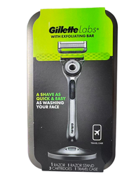 Gillette 吉列 - 吉列男士刮鬍刀套裝（含去角質皂和旅行收納盒），男士刮鬍套裝，方便攜帶，包含旅行收納盒、1個刀柄、3個替換刀片和高級磁性支架(平行進口)