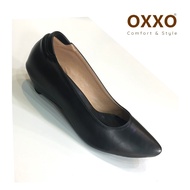 OXXO รองเท้าคัทชู ผู้หญิง ทรงหัวแหลม สูง1นิ้ว ส้นกันลื่นตอกมือ ทำจากหนังพียู นิ่มใส่สบาย SM3309