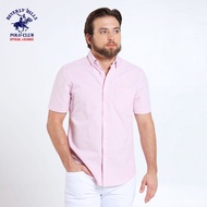 Beverly Hills Polo Club Men’s Button-Down Collar Polo Dress Shirt in Pink and Blue Stripes 23RB646SS