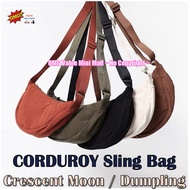 [Pediasure] Corduroy Crescent Moon Shoulder Bag - Sling Dumpling Bag Adjustable Cotton Unisex Uniqlo