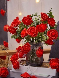 20 Led 3m玫瑰花浪漫迷你花卉裝飾串燈,假玫瑰花串燈仙女風設計燈,適用於情人節求婚、場景裝飾、行李箱和女孩房間裝飾
