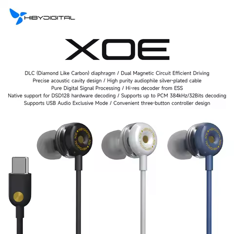 HiBy Digital XOE USB Type C 8mm DLC Diaphragm Dynamic Driver DSD Decoder In-Ear IEM Earphones Earbud