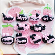Black n Pink Resin Charm Cream Glue Diy Phone Case Guka Hairclip Earring 亮油黑粉字牌树脂配件 自制奶油胶手机壳发夹咕卡钥匙扣发