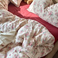 Fashion Flowers Red Bedding Sets Dormitory Bedroom Comforter Cover Flat Bedsheet Pillowcase