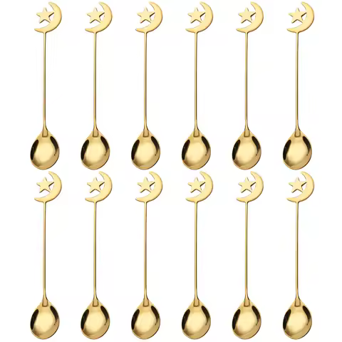 12pcs Gold Star Moon Spoon Fork Dinnerware 304 Stainless Steel Eid Mubarak Ramadan Islam Muslim Home