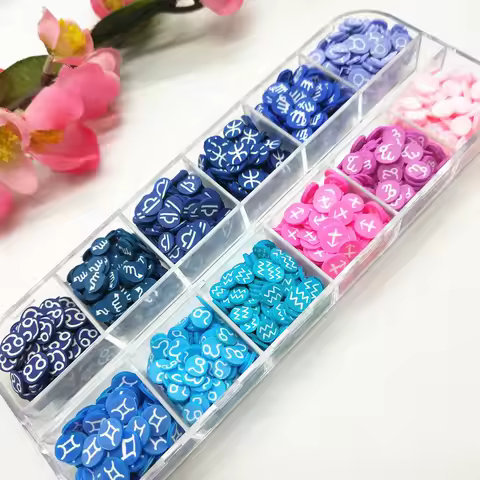 12 Signs Of The Zodiac Polymer Clay Slices for DIY Crafts Plastic Klei For Nail Art,Crystal Slime Fi