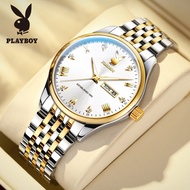 PLAYBOY  jam tangan lelaki original men watch thin business stainless steel watch original mens analog quartz wrist watch date waterproof sport