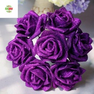 RADIV Foam Roses 10pcs Blue Roses Bride Bouquet with Glitter Powder Decoration