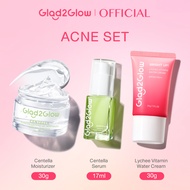 【3 ชิ้น】Glad2Glow  Moisturizer มอยเจอไรเซอร์ + Serum เซรั่ม / Sunscreen กันแดด SPF30 PA++  ทำความสะอ