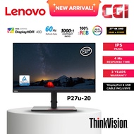 Lenovo ThinkVision P27U-20 Thunderbolt 4 Ergonomic Eye Comfort Creators Monitor (27"/IPS/4K/HDR400/60Hz/4ms) 62CBRAR6WW