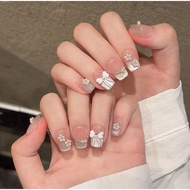 Short French Cat Eye Fake Nails Set with Glue Square False Nails Exquisite Press on Nails