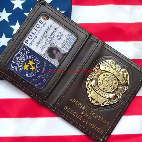 9 Lullaby Stars Metal Badge Id Holder Raccoon Police Dept Leon Jill Chris Replica Leather Card Holde