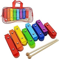A-Star Colorful Chime Set of 8 Soprano Diatonic Rainbow Chime Xylophone with Two Wooden Beaters in Carry Bag - C6 to C7