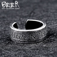 Cincin Tulisan Serial Number Titanium Beier Premium / Cincin Pria Retro Baja Tahan Karat Motif Angka