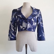 小號復古 RINASCIMENTO 海軍藍短版外套 女款抽像印花西裝外套