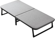 High Grade Folding Bed Foldable Single Bed Thick Portable Mattress Wide Metal Bed Frame (90cm Grey)