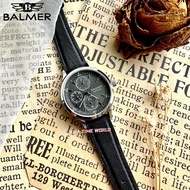 [Original] Balmer 9190L SS-4 Multifunction Sapphire Women Watch with Black Dial and Black Leather Rubber Strap