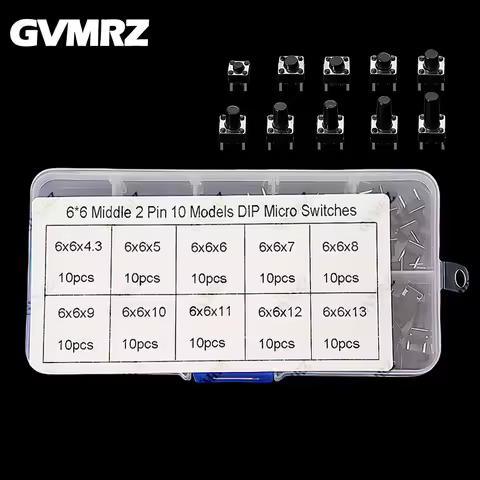 10Values 100PCS Micro Tactile Switch Momentary Tact DIP Switch 2Pin 6x6mm Micro Touch Push Button Sw