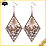 [SK] Bohemian Women Hollow Rhombus Pendant Thread Dangle Drop Hook Earrings Jewelry