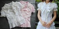 【貓熊繽雰】可愛雙蝴蝶結洛可可芭比Lolita羅莉塔百搭OL純美蕾絲邊修身襯衫(可量身訂做)短袖上衣粉/白Gothic/