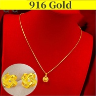Gold 916 Original Singapore Gold Necklace for Women + Earrings Necklace Set Lucky Gold Chain Jewellery Pendant Chain