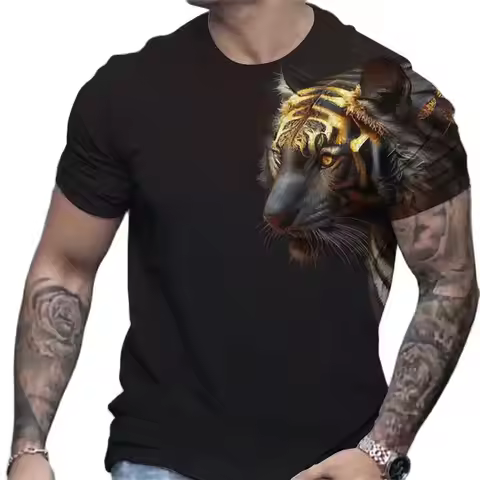 Tiger Print T-shirt 3D Animal Men's shirt Summer Short sleeve men's casual pullover Oversized top T-