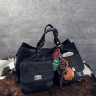 中古包 CHANEL 香奈兒 經典黑銀荔枝紋皮 2.55 機場包