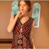 Fringed Retro Dress - 1920s Style Sleeveless Evening Gown