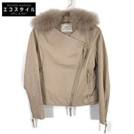 Grace Continental 粉紅米色狐狸毛領垂褶李子色外套，38碼