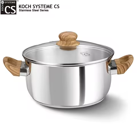 KOCH SYSTEME CS Stainless Steel Pot 4QT Stock Pot with Visible Lid Heat-Resistant Bakelite Handle So