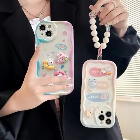 3D Rabbit Bear Flower Chain Case For OPPO Reno 14F 12F 11F 13F 13 14 12 11 A5 Pro A58 A78 A79 A60 Re