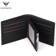 Leather wallet men's short leather driver's license wallet horizontal card holder multifunctional zipper trendy WILLIAMPOLO