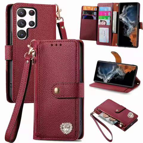 Diamond Zipper Crossbody Wallet Case for Sharp Aquos Sense 9 8 7 6S 6 Multi 7 Cards Leather Cover Fo