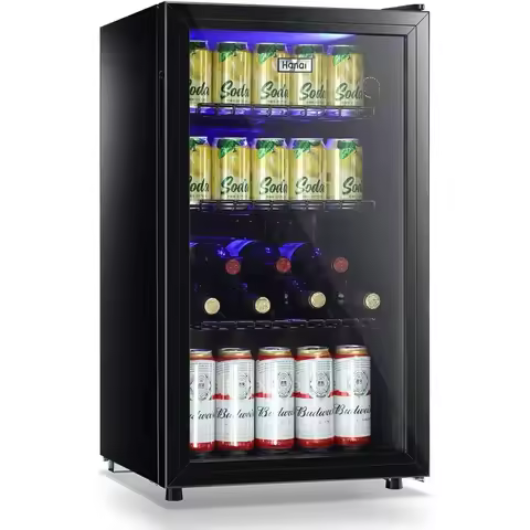 Mini Fridge Glass Door 120 Cans Beverage Refrigerator Small Wine Cooler Clear Front Drinks Fridge fo